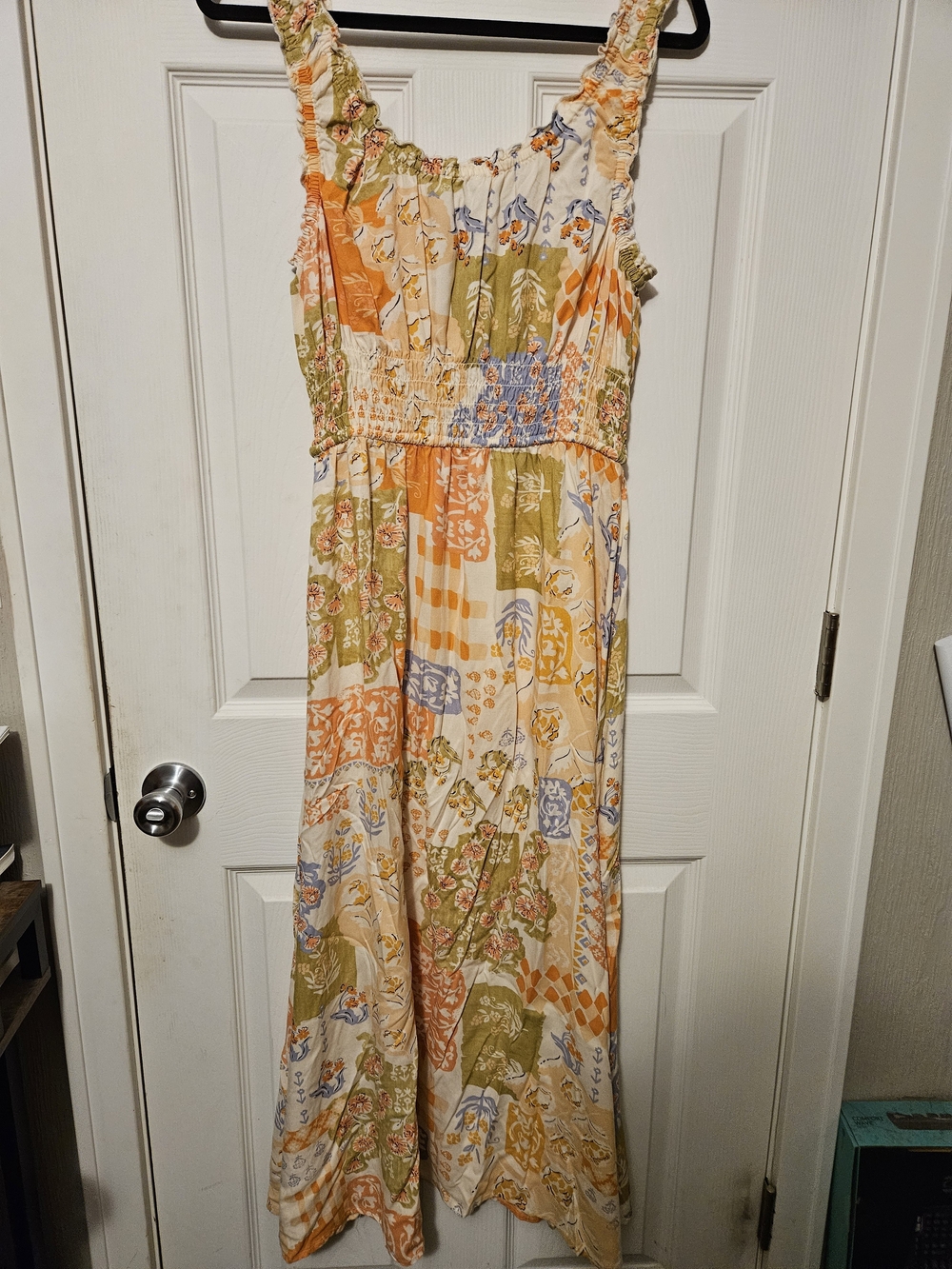 Patrons of Peace Patchwork Print Midi Dress with Smocked Bodice Festival Boho - Picture 2 of 8